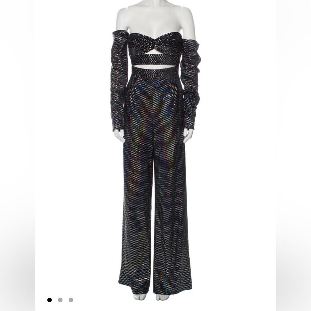 Bronx and Banco Black Sequin Off Shoulder Cutout Jumpsuit Size L